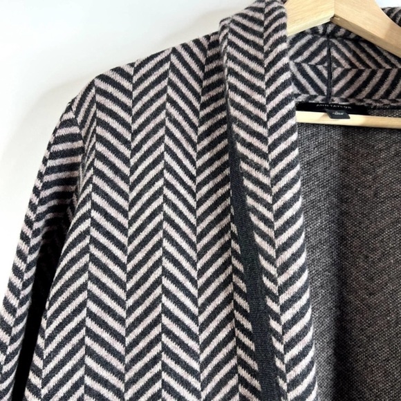 ANN TAYLOR Wool Blend Open Long Cardigan Duster in Woven Herringbone Pattern - Picture 5 of 11